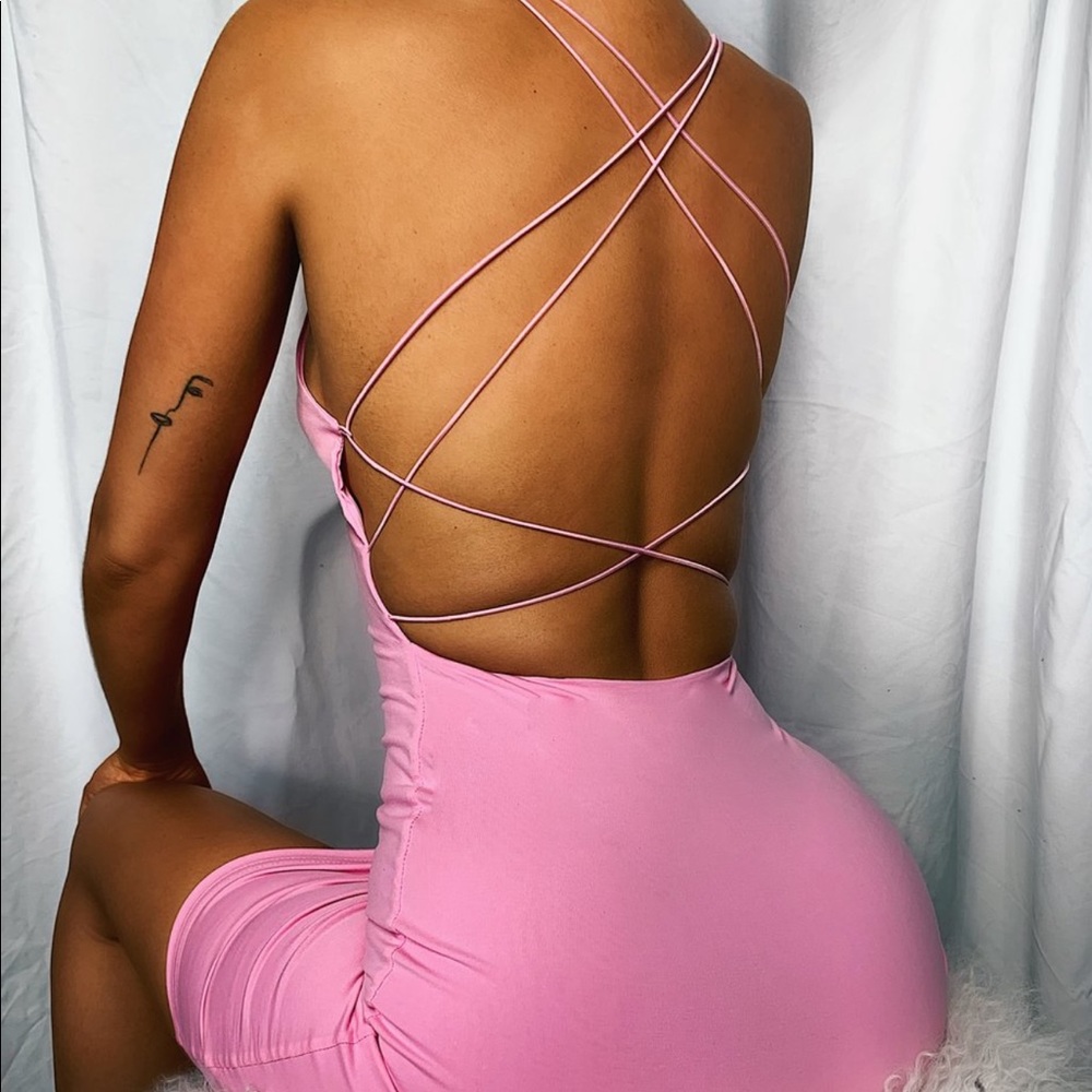 New pink backless dress bodycon mini